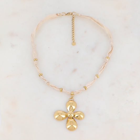 Collier ruban Liberty avec fleur (39+5CM)