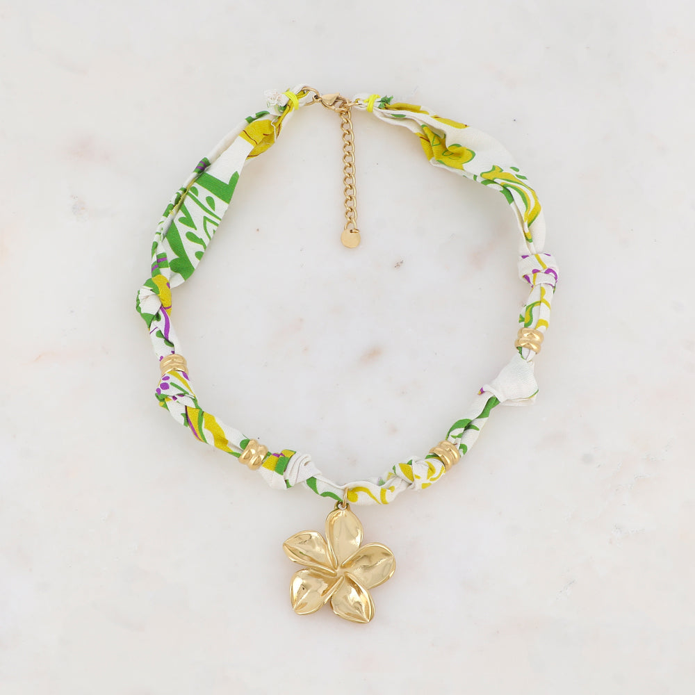 Collier sur ruban avec fleur 39+5 cm