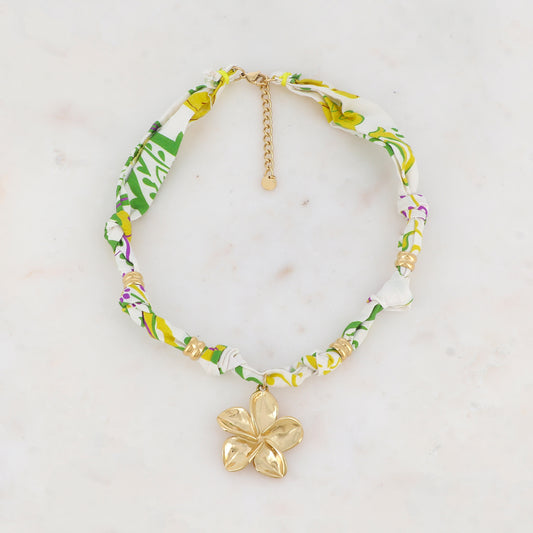 Collier sur ruban avec fleur 39+5 cm