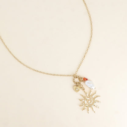 Collier - soleil, perle de résine blanche, cœur et œil 45+7 cm