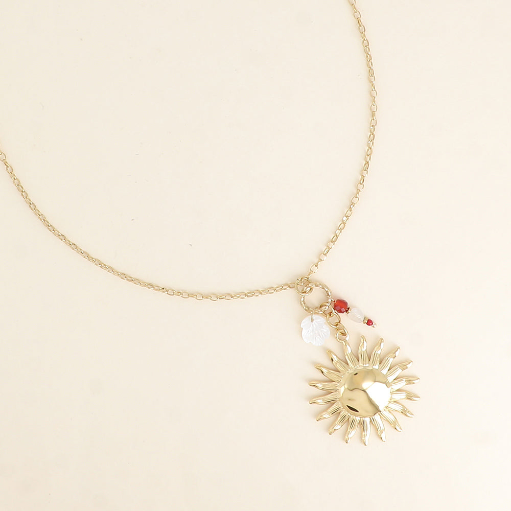 Collier - soleil, feuille nacrée, pierres naturelles 45+7 cm