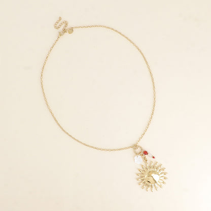 Collier - soleil, feuille nacrée, pierres naturelles 45+7 cm