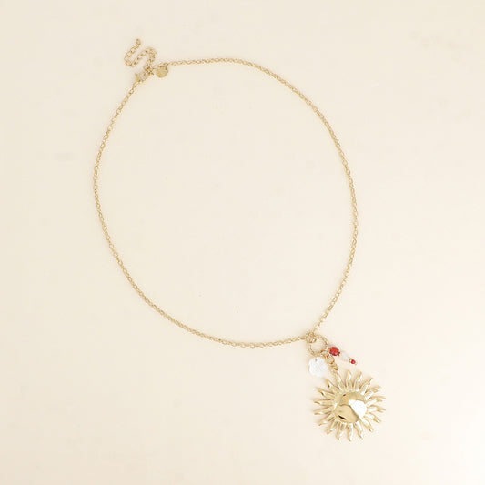 Collier - soleil, feuille nacrée, pierres naturelles 45+7 cm