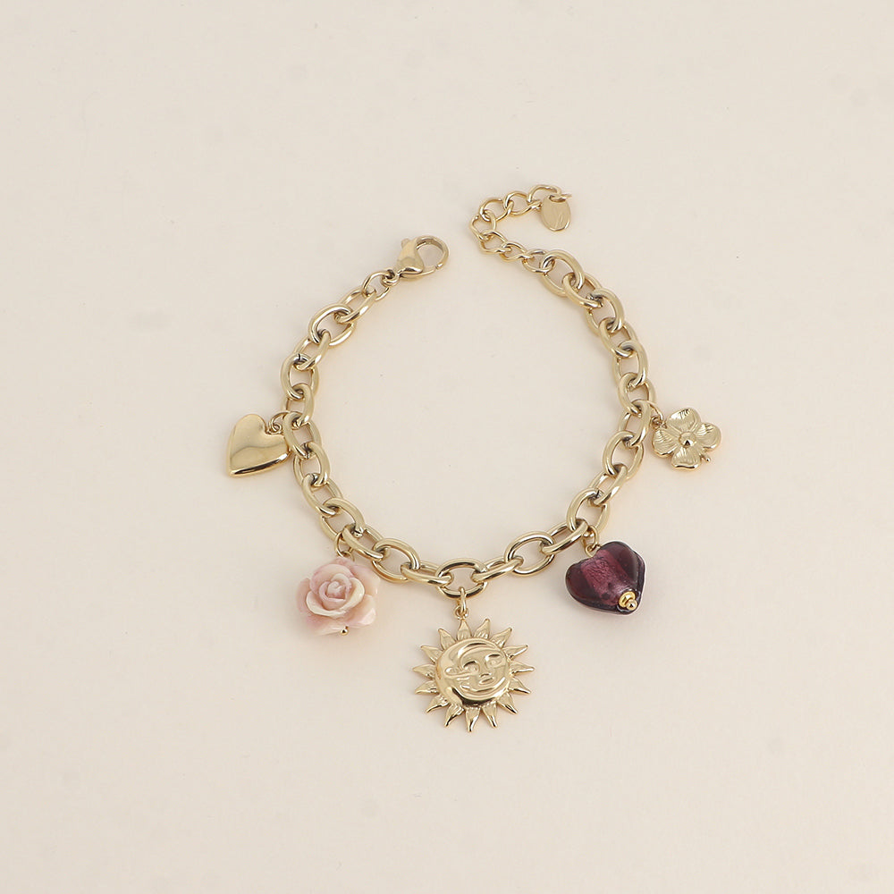 Bracelet - cœur, éclipse, fleur en céramique, cœur en résine, fleur (17+3 cm)