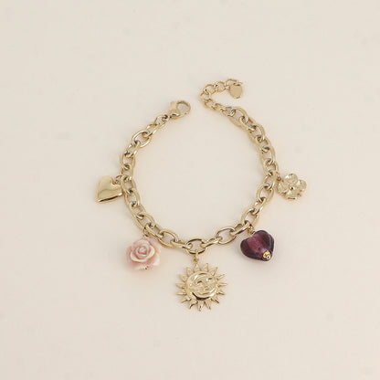Bracelet - cœur, éclipse, fleur en céramique, cœur en résine, fleur (17+3 cm)