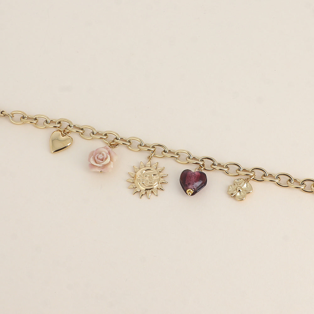Bracelet - cœur, éclipse, fleur en céramique, cœur en résine, fleur (17+3 cm)