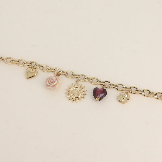 Bracelet - cœur, éclipse, fleur en céramique, cœur en résine, fleur (17+3 cm)