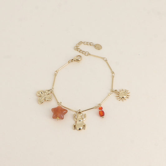 Bracelet - fleur, étoile en résine, pierres naturelles, scarabée, soleil (16+3 cm)