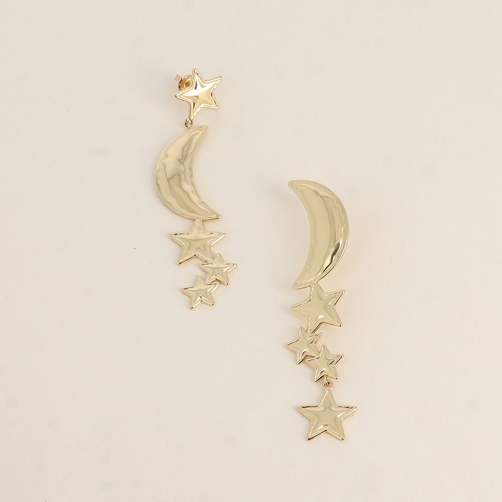 Boucles pendantes - lune et étoiles 15x75 mm