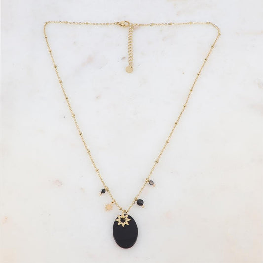 Collier avec pampilles étoiles et pierre onyx 45+5 cm