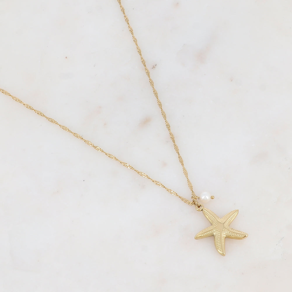 Collier avec étoile de mer et perle d'eau douce 50+5 cm