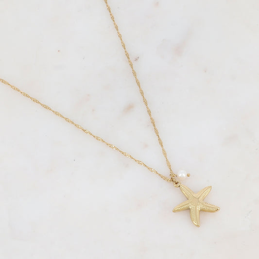 Collier avec étoile de mer et perle d'eau douce 50+5 cm