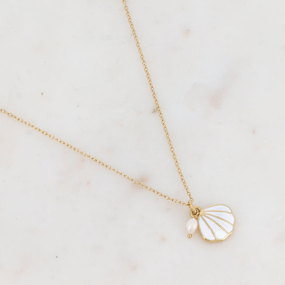 Collier avec coquillage émaillé et perle d'eau douce 45+5 cm