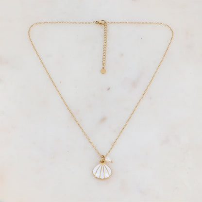 Collier avec coquillage émaillé et perle d'eau douce 45+5 cm