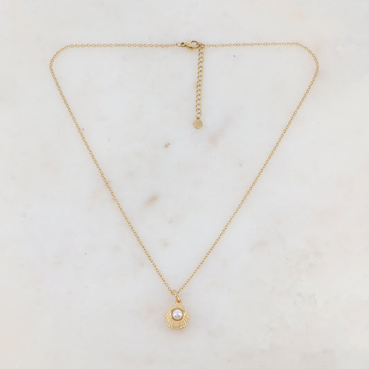 Collier avec coquillage serti d'une perle en résine effet nacré 45+5 cm