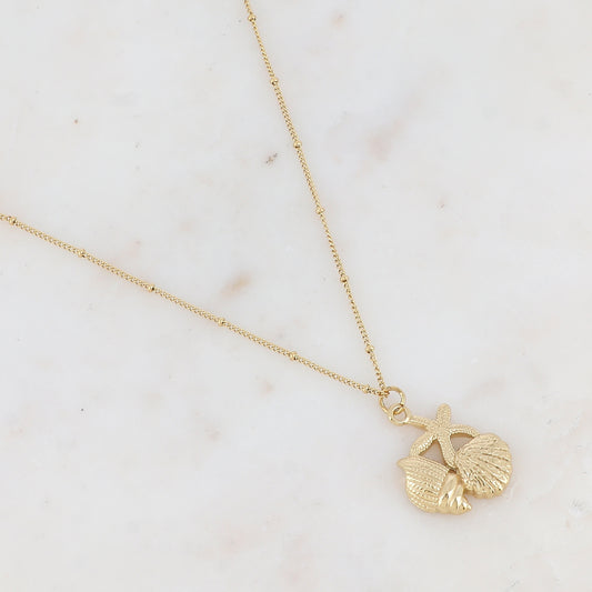 Collier avec pendentif forme étoile de mer et coquillages collés 45+5 cm