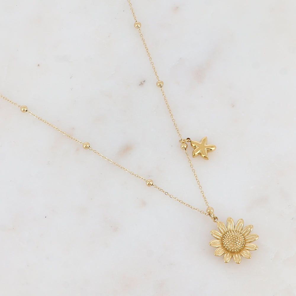 Collier avec étoile de mer et fleur tournesol 40+5 cm