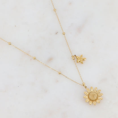 Collier avec étoile de mer et fleur tournesol 40+5 cm