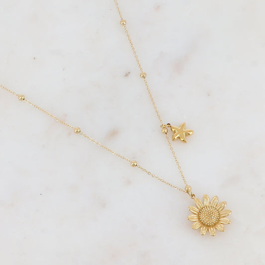 Collier avec étoile de mer et fleur tournesol 40+5 cm