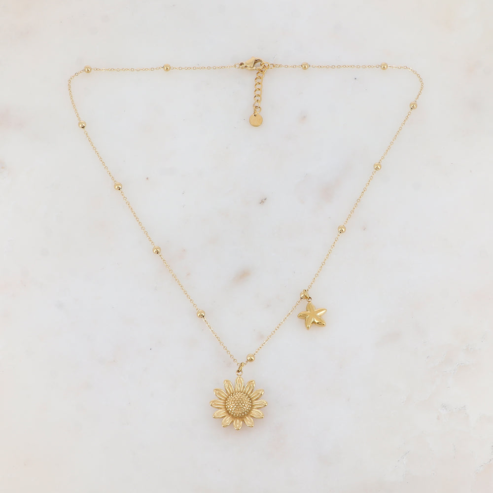 Collier avec étoile de mer et fleur tournesol 40+5 cm