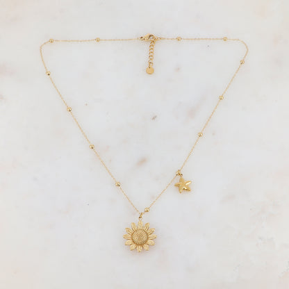 Collier avec étoile de mer et fleur tournesol 40+5 cm
