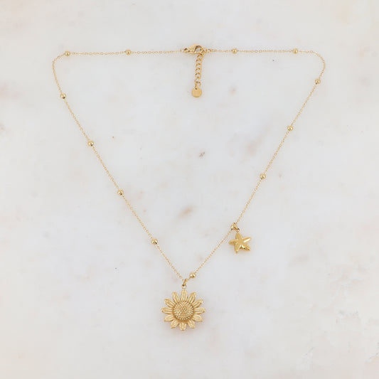 Collier avec étoile de mer et fleur tournesol 40+5 cm