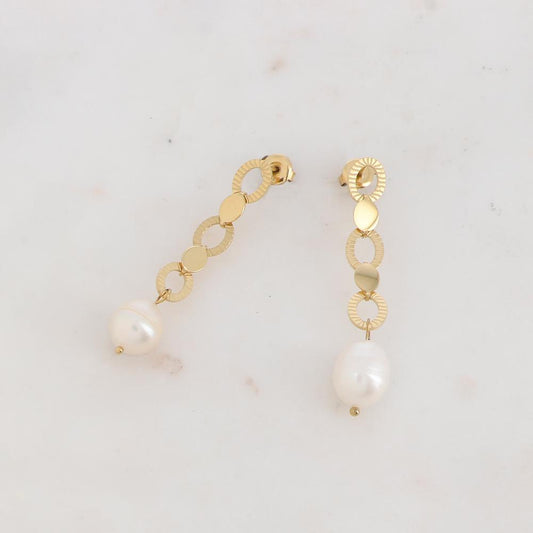 B.O à puce pendantes en maille et perles d'eau douce 1 x 4.8cm