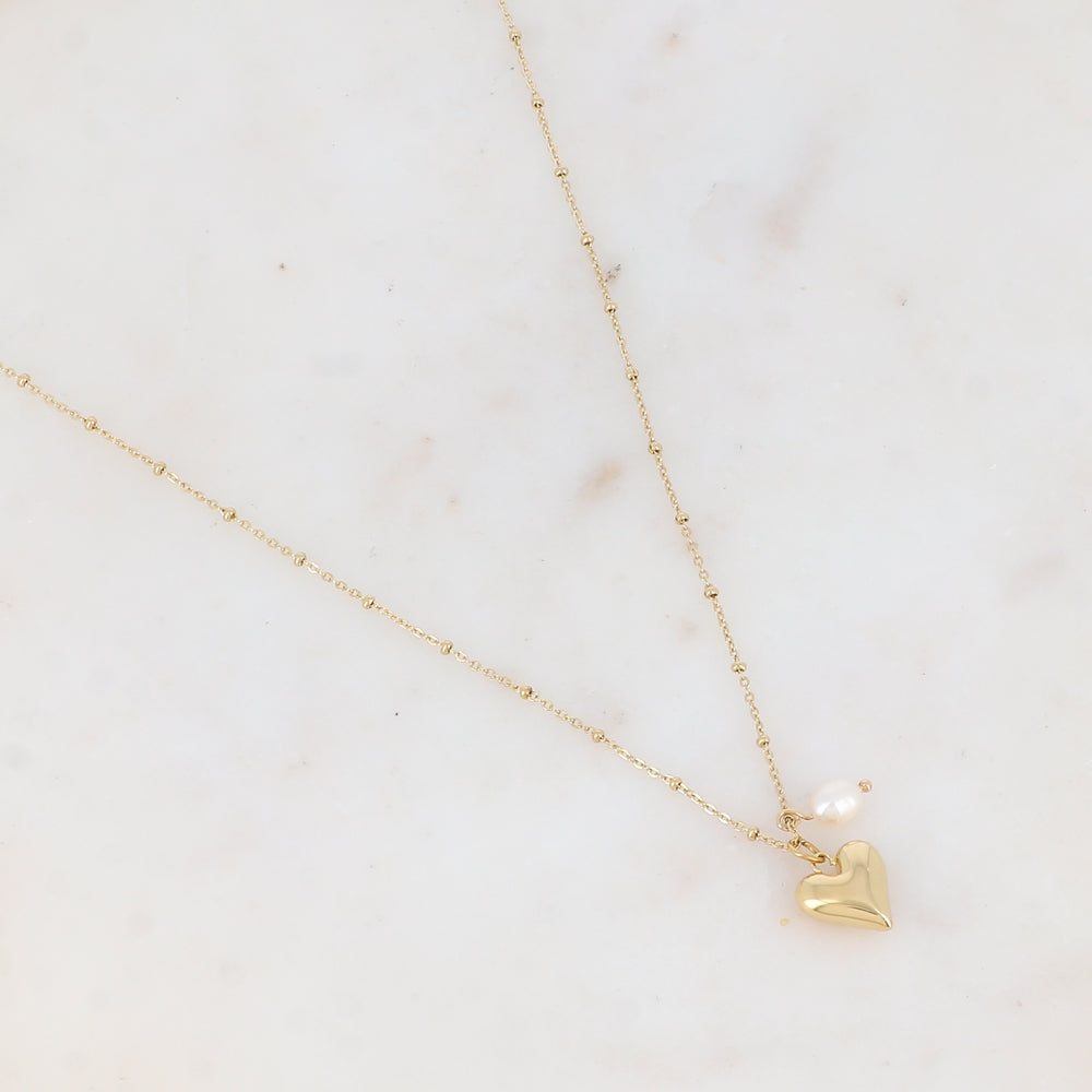 Collier avec cœur et perle d'eau douce 45+5 cm
