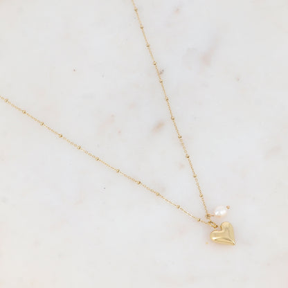 Collier avec cœur et perle d'eau douce 45+5 cm