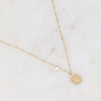 Collier avec soleil et perle d'eau douce 45+5 cm