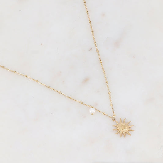 Collier avec soleil et perle d'eau douce 45+5 cm