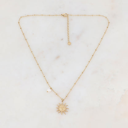 Collier avec soleil et perle d'eau douce 45+5 cm