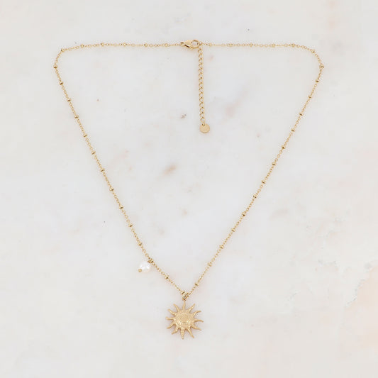 Collier avec soleil et perle d'eau douce 45+5 cm