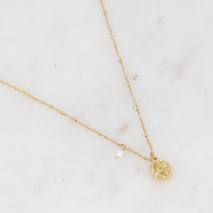 Collier avec fleur et perle d'eau douce 45+5 cm