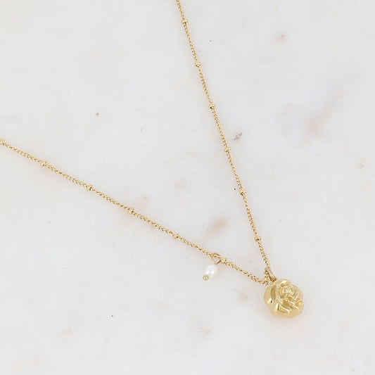 Collier avec fleur et perle d'eau douce 45+5 cm