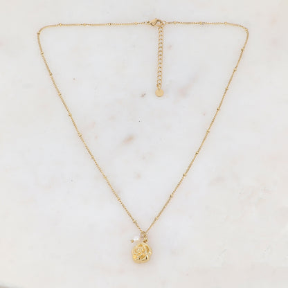 Collier avec fleur et perle d'eau douce 45+5 cm
