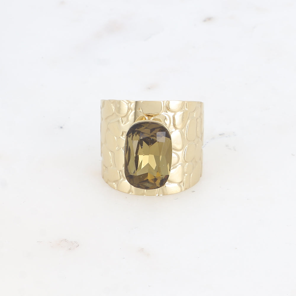 Bague large - anneau écaille et cristal taillé - black diamond