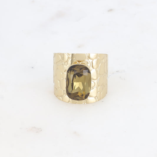 Bague large - anneau écaille et cristal taillé - black diamond
