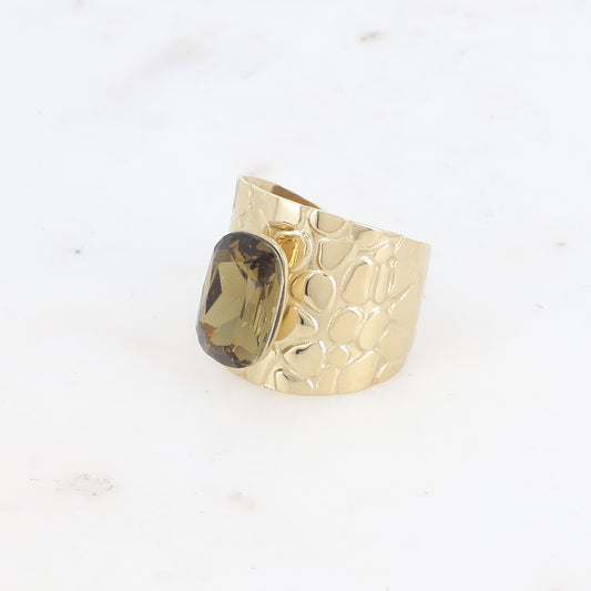 Bague large - anneau écaille et cristal taillé - black diamond
