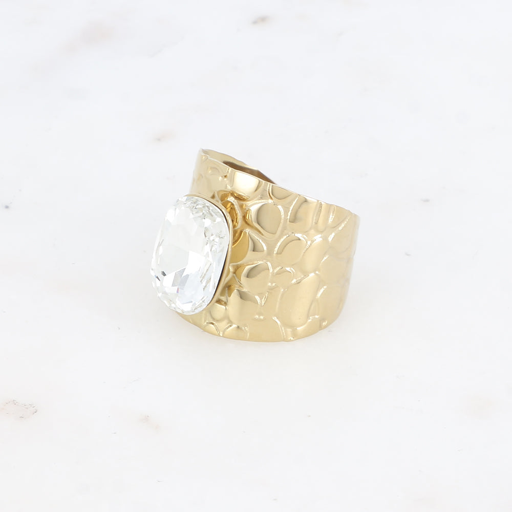 Bague large - anneau écaille et cristal taillé