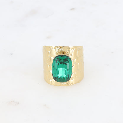 Bague large - anneau écaille et cristal taillé - Emerald