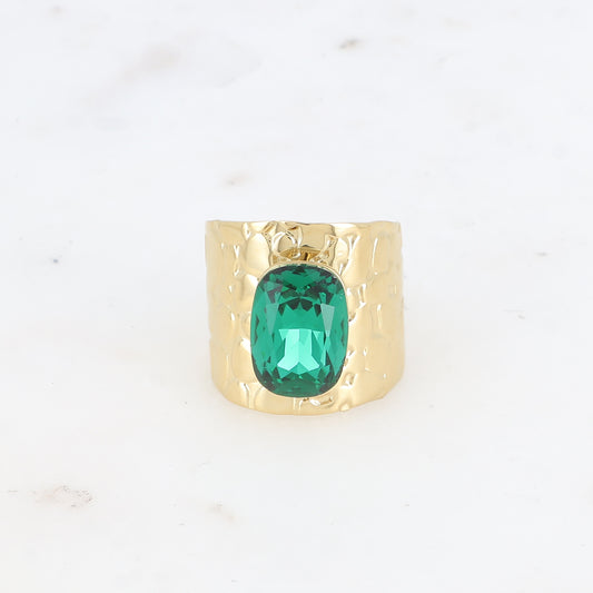 Bague large - anneau écaille et cristal taillé - Emerald