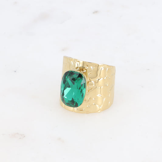 Bague large - anneau écaille et cristal taillé - Emerald