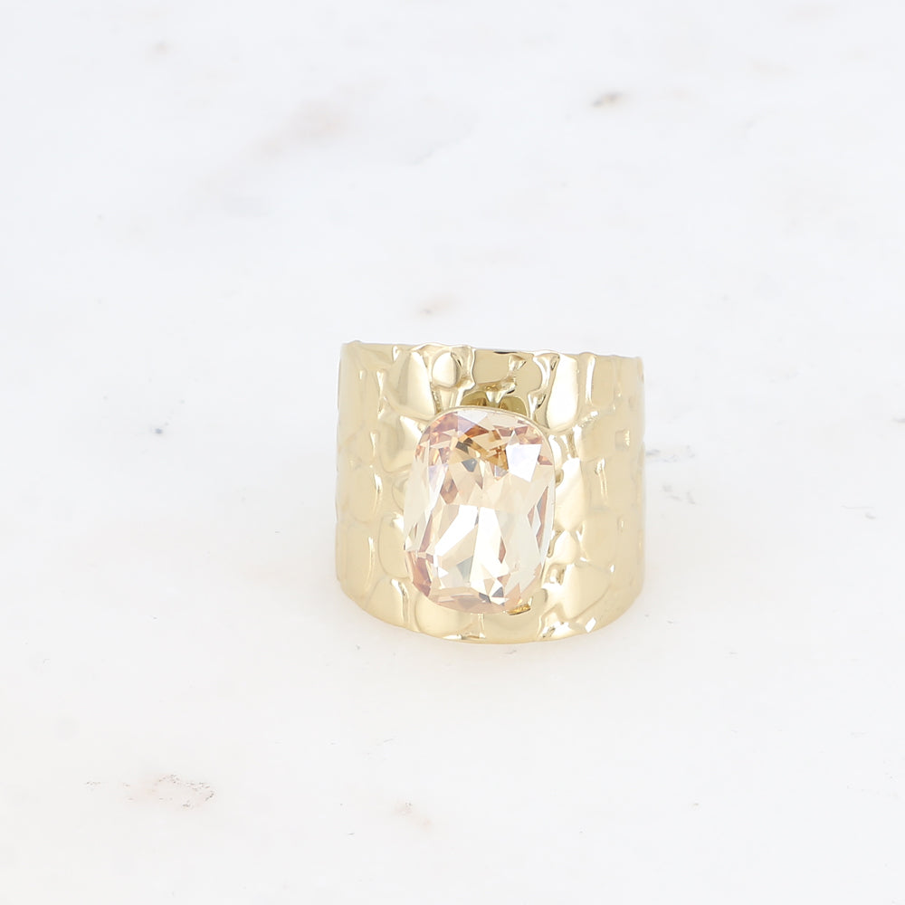 Bague large - anneau écaille et cristal taillé - Golden shadow