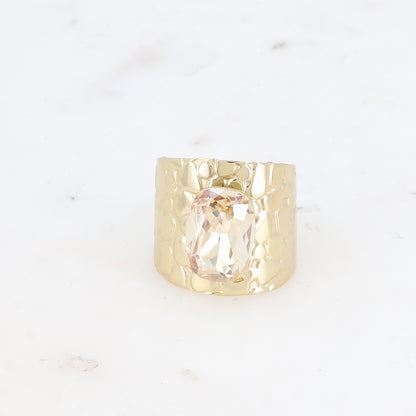 Bague large - anneau écaille et cristal taillé - Golden shadow