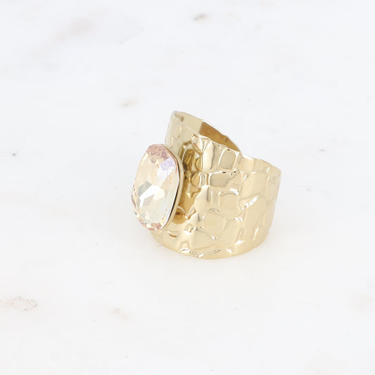 Bague large - anneau écaille et cristal taillé - Golden shadow