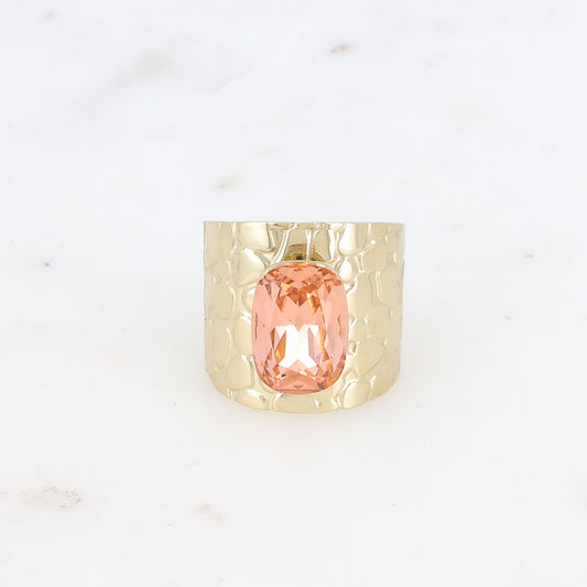Bague large - anneau écaille et cristal taillé - Padparadscha