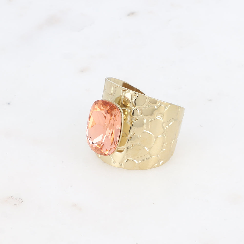 Bague large - anneau écaille et cristal taillé - Padparadscha
