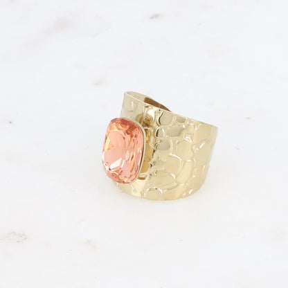 Bague large - anneau écaille et cristal taillé - Padparadscha