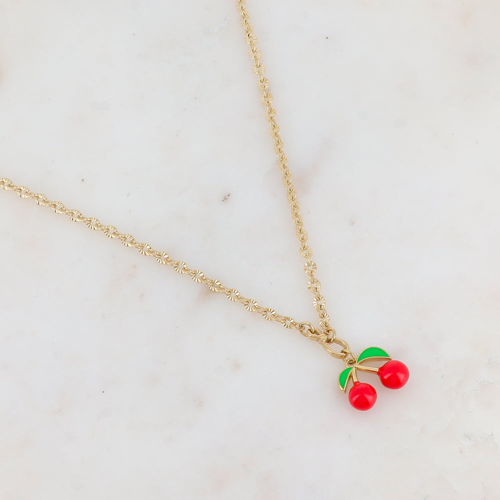 Sautoir avec cerises émaillés (60+5CM)